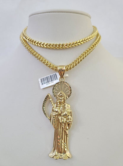 10K Franco Chain Saint Reaper Pendant Charm Necklace 20"-26" 5mm Gold SET Yellow