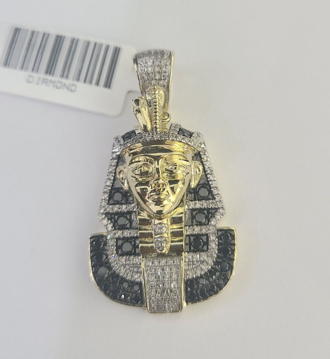 10k Pharaoh Head Diamond Pendant Charm Yellow Gold Men Women Real 10Kt 1.5 inch