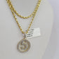 10k 3mm Rope Chain S Diamond Pendant Alphabet 18"-30" Gold Set Charm Necklace