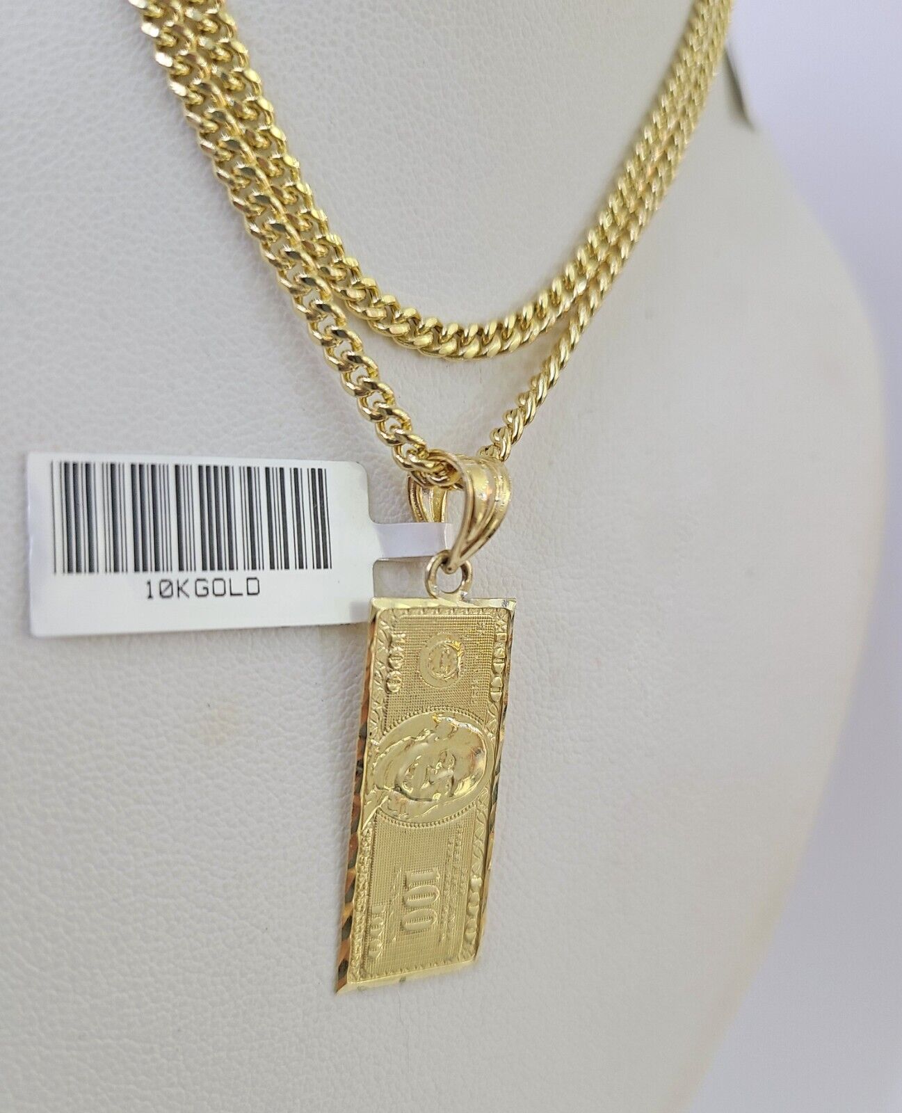 10K Gold Miami Cuban Chain 100 Dollar Bill 18"-28" 3mm REAL Pendant Necklace SET