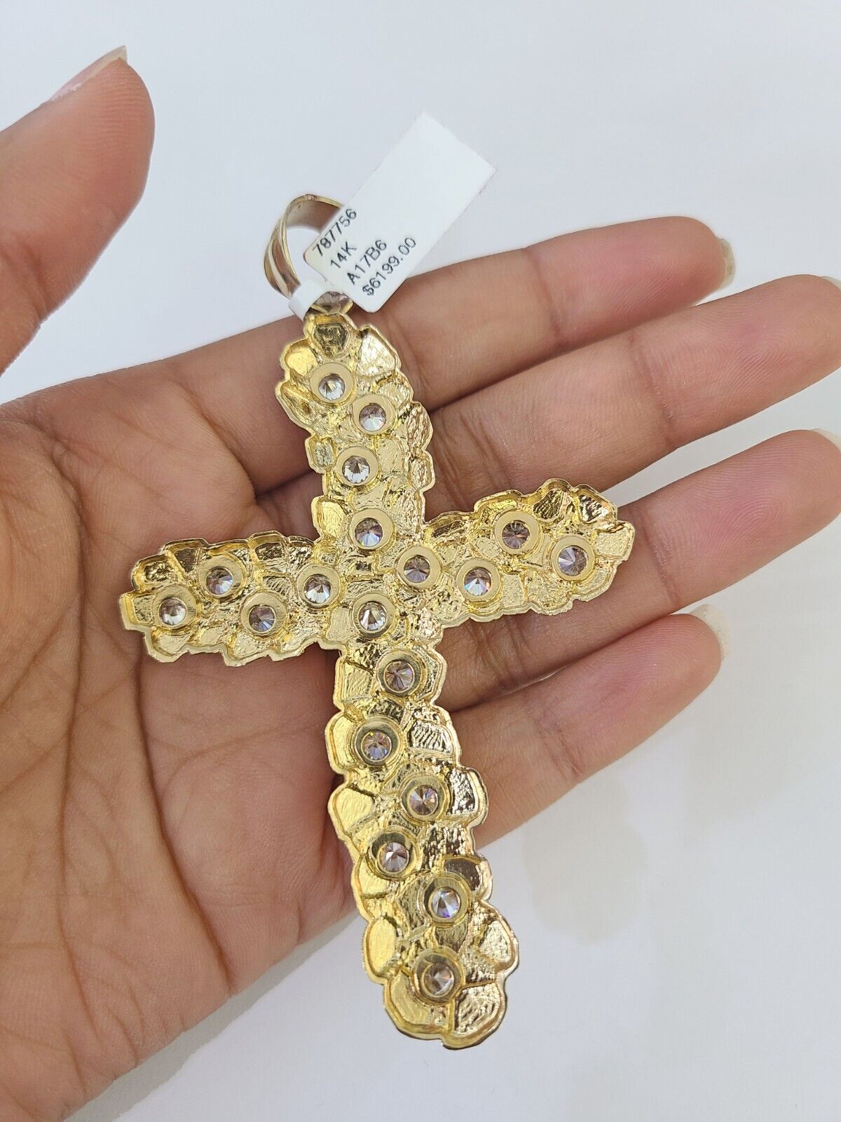 Real 14k Solid Chain Cross Charm Set Miami Cuban Link 6mm Necklace Pendant Gold