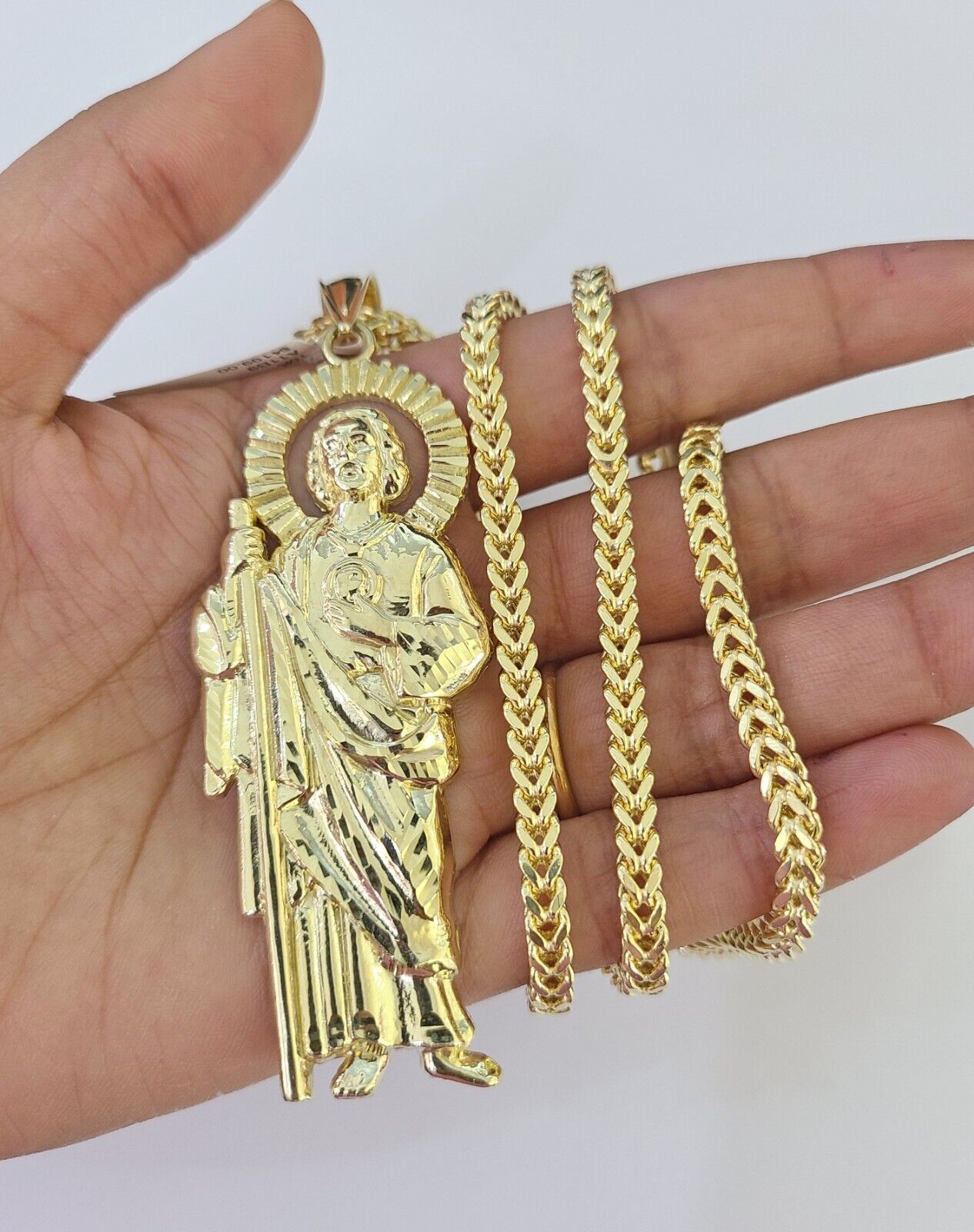 10K Franco Chain Saint Jude Pendant Charm Necklace 20"-28" 4mm Gold SET Yellow