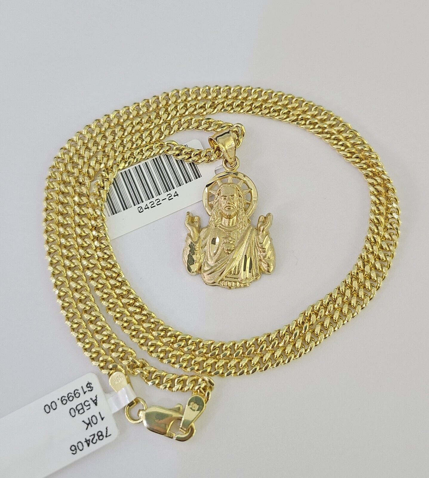 10K Gold Miami Cuban Chain Jesus Charm 18"-28" 3mm REAL Pendant Necklace SET