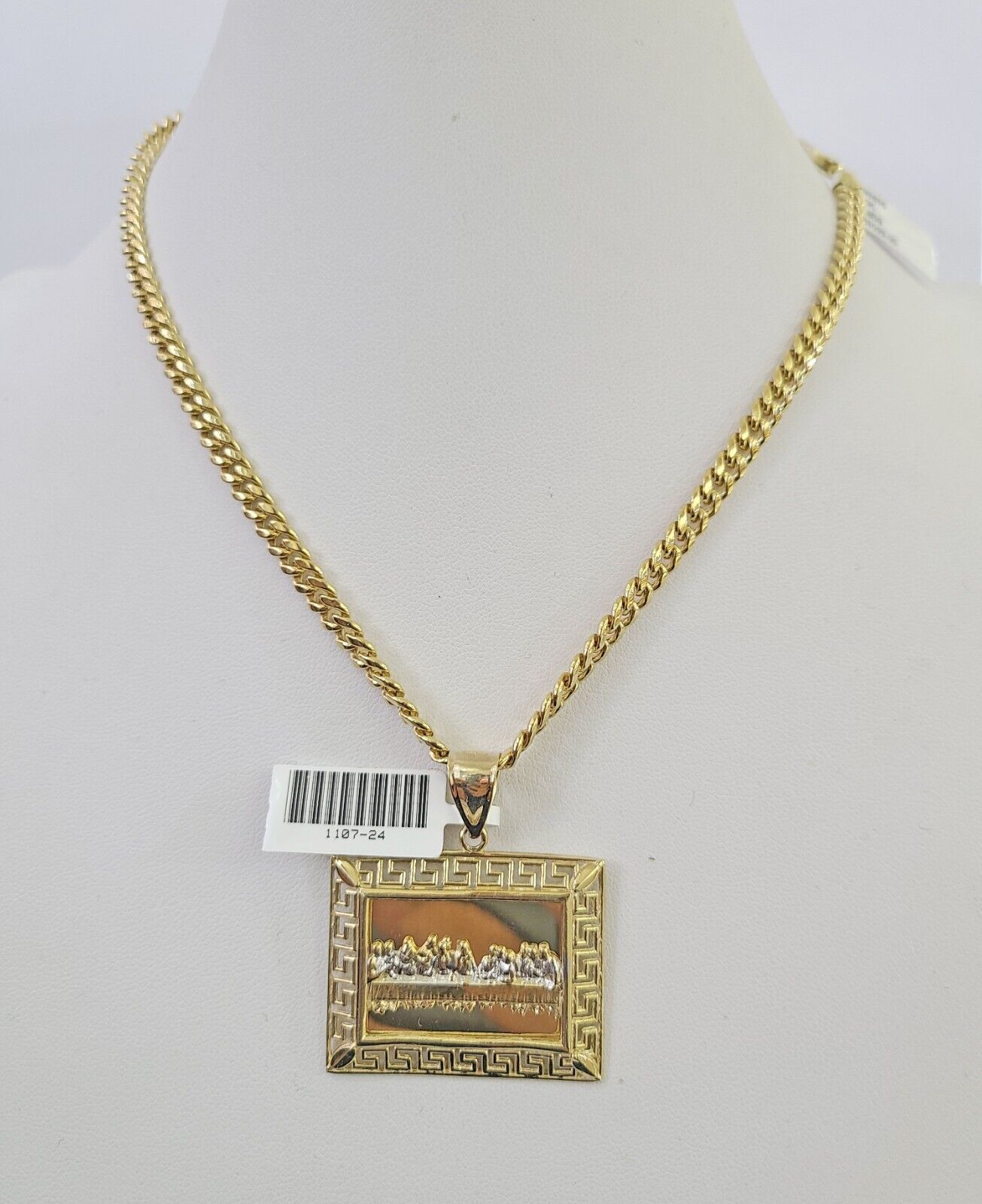 10k Last Supper Charm Miami Cuban Chain Pendant Set 5mm Necklace Yellow Gold