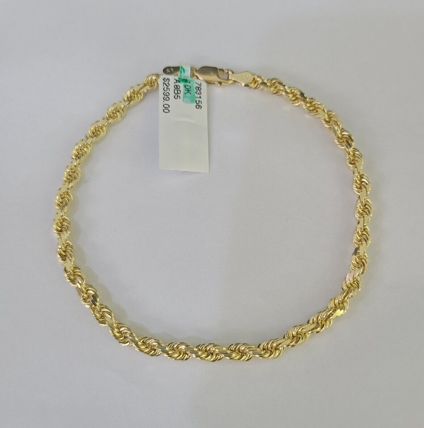 Solid Real 10K Rope Bracelet Yellow Gold  8" Inch 3mm 10kt Real gold men women