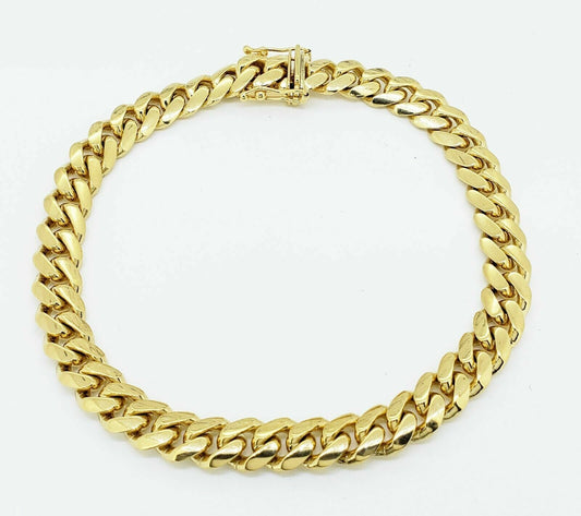 Mens Miami Cuban Bracelet Solid 14k Yellow Gold Bracelet 9 Inch 7mm REAL 14KT