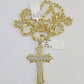 10k Solid Rope Chain Jesus Cross Charm Set 4mm 18"-30" Necklace Gold Pendant