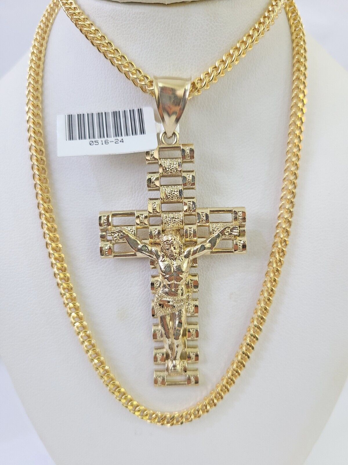 10K Franco Chain Jesus Crucifix Cross Pendant Charm Necklace 20"-26" 3mm Gold