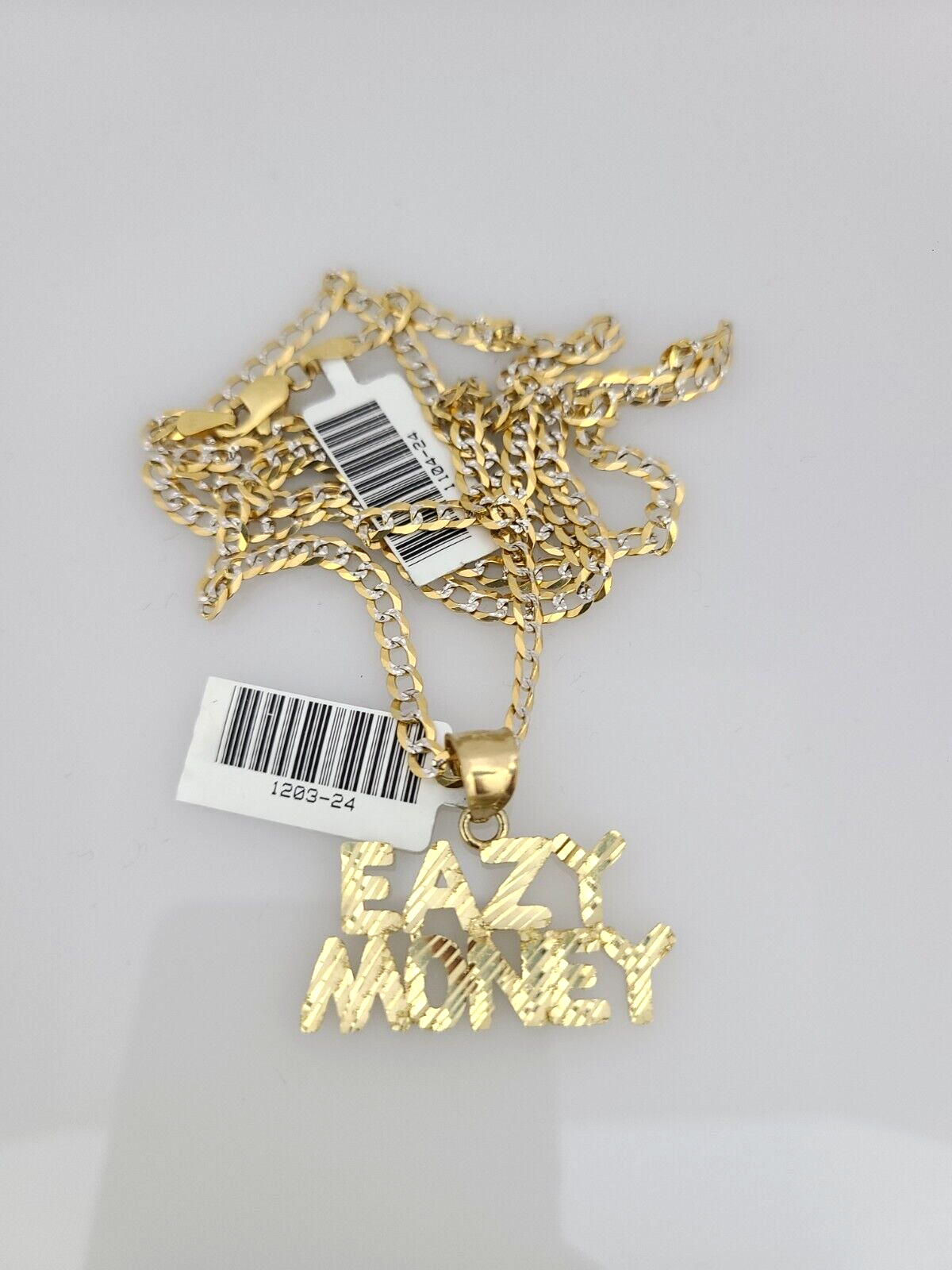 10k Gold Solid Cuban Curb Chain Necklace Eazy Money Pendant Set 3mm 18"-26"