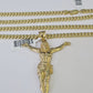 Real 10k Miami Cuban Chain Jesus Charm Set 4mm Yellow Gold Necklace Pendant