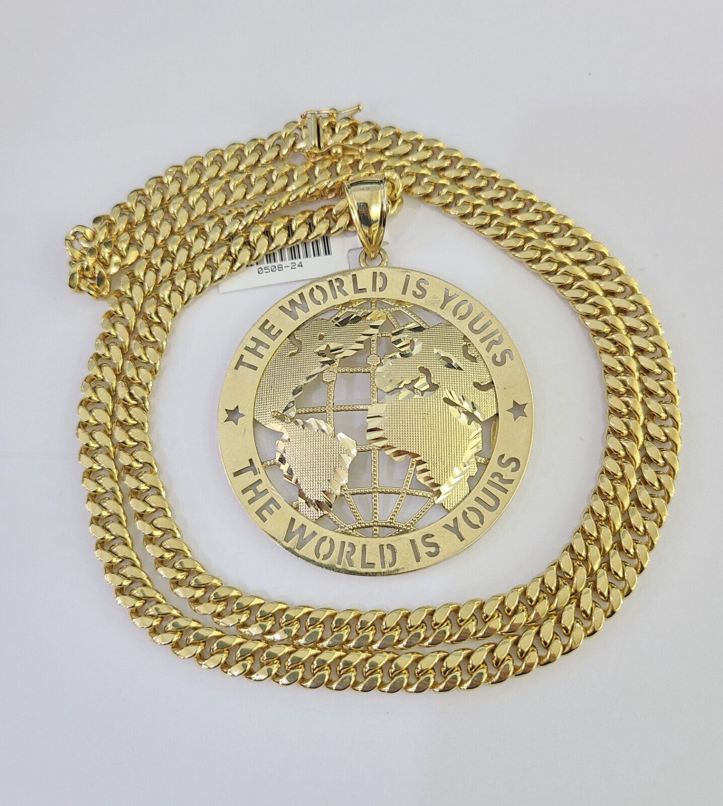 10K Miami Cuban Link Chain World is Yours Pendent Charm 6mm 20"-30" Necklace