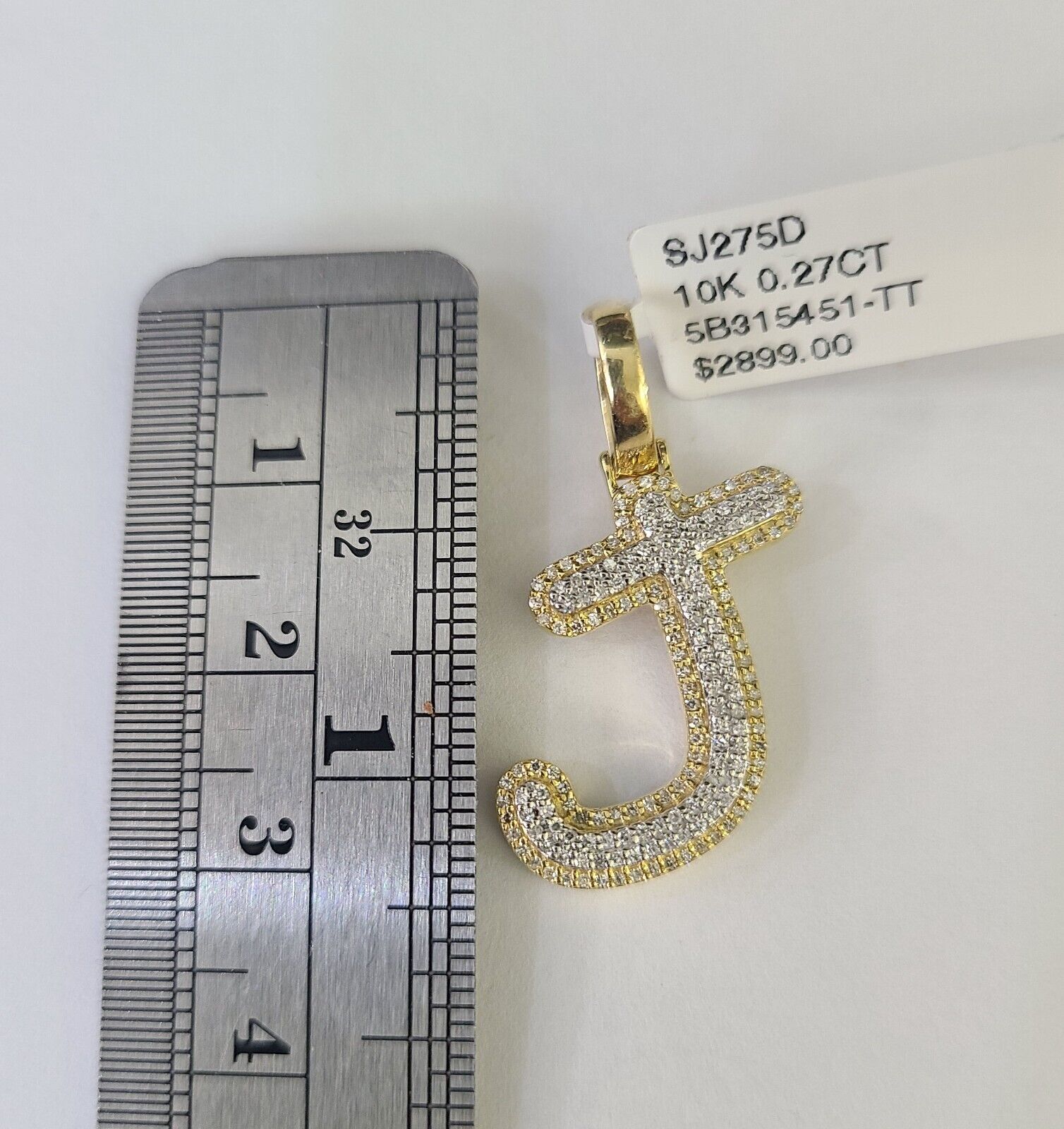 10k Yellow Gold Diamond J Charm Pendant Initial Alphabet Letter Real Genuine
