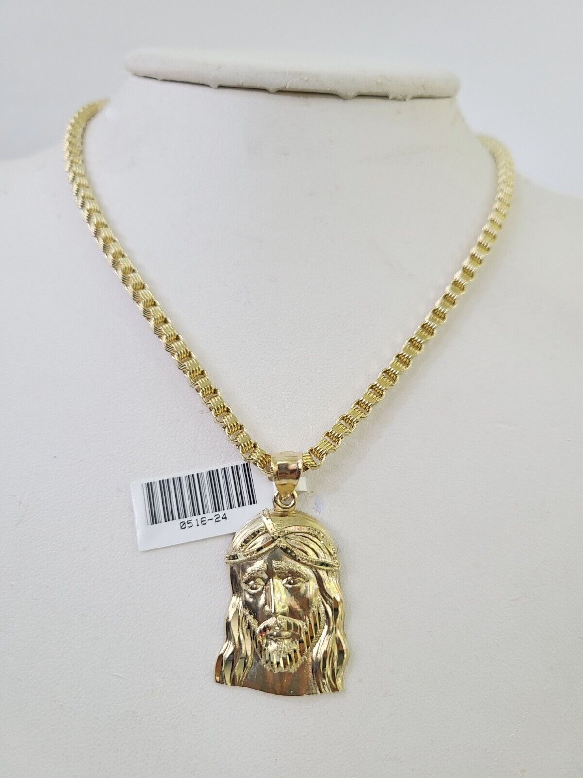 10k Gold Byzantine Necklace Jesus Head Charm 18-28 inch 3mm SET Chain Pendant