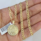 10k Gold Cuban Curb Chain Mayan Calendar Charm Solid 4mm 18"-28" SET Necklace