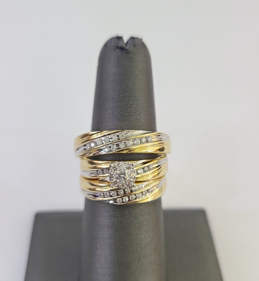 REAL 14k Diamond Ring Yellow Gold Ladies Men Trio SET Wedding Engagement Genuine