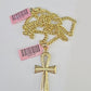 Real 14k Chain Cross Charm Set Miami Cuban Link 4mm Necklace Pendant Yellow Gold