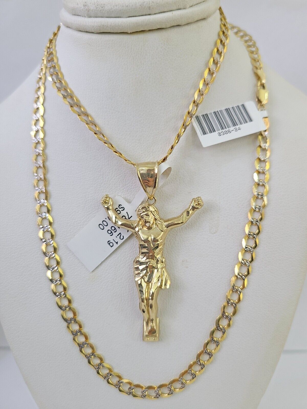 10k Gold Chain Jesus Body Charm Solid Cuban Curb 5mm 18"-28" Inch SET Necklace