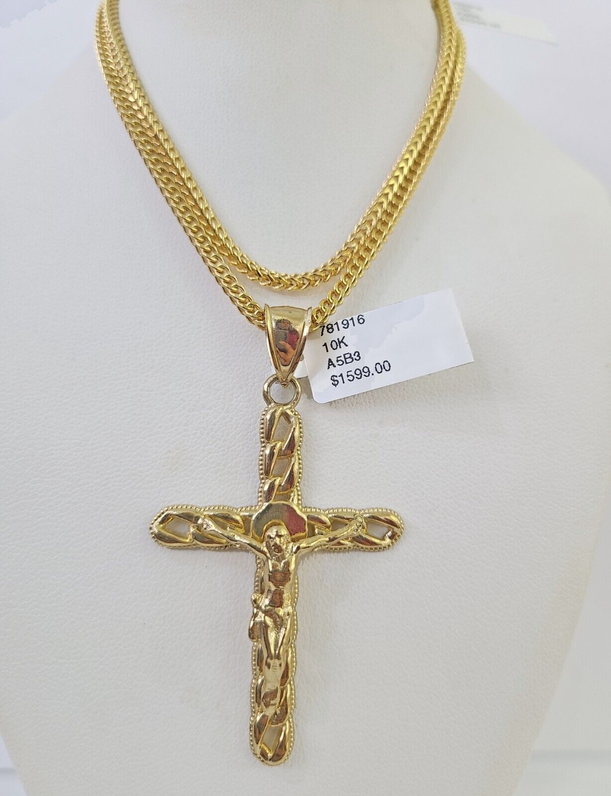 10K Gold Franco Chain Jesus Cross Charm Pendant 20-26 inches 2.5mm REAL Yellow