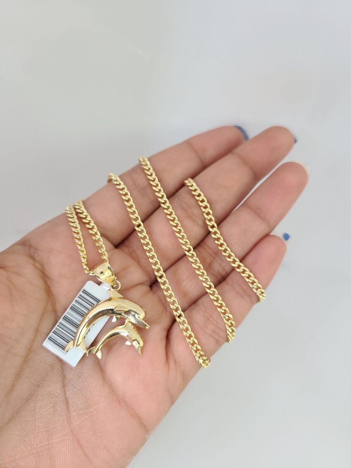 10k Gold Miami Cuban Chain Dolphins Charm Pendant 3mm 18-28in Necklace Set