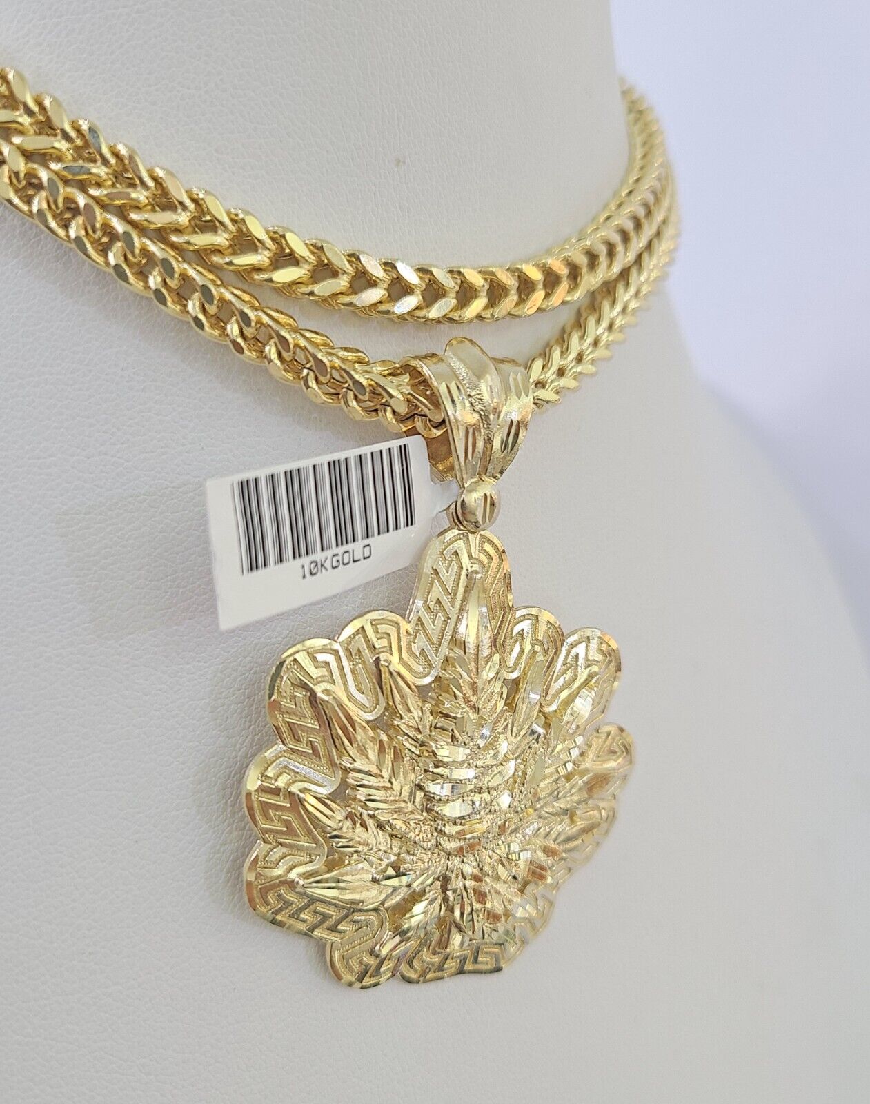 10K Franco Chain Tree leaf Pendant Charm Necklace 20"-26" 5mm Gold SET Yellow