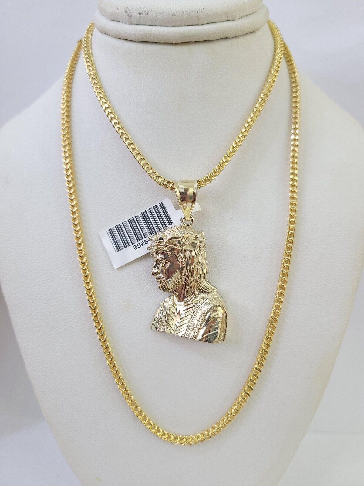 10K Franco Chain Jesus Head Pendant Charm Necklace 20"-26" 2.5mm Yellow Gold