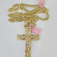 Real 14k Solid Chain Cross Charm Set Miami Cuban Link 6mm Necklace Pendant Gold