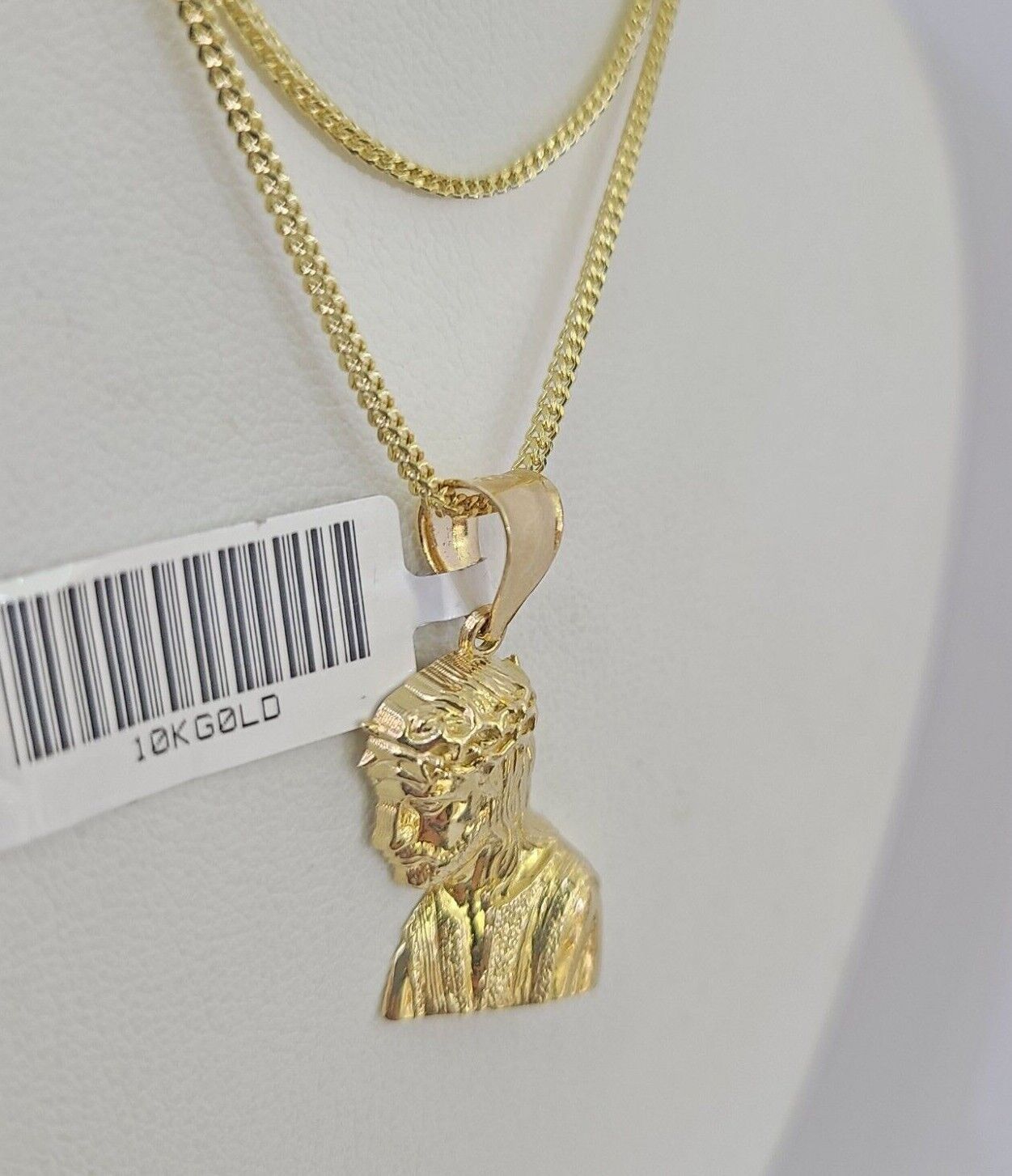 10K Gold Franco Chain Jesus Head Charm SET 18-24 inches 1mm Necklace