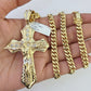 10K Miami Cuban Link Chain Jesus Cross Pendent Charm 6mm 20"-30" Necklace