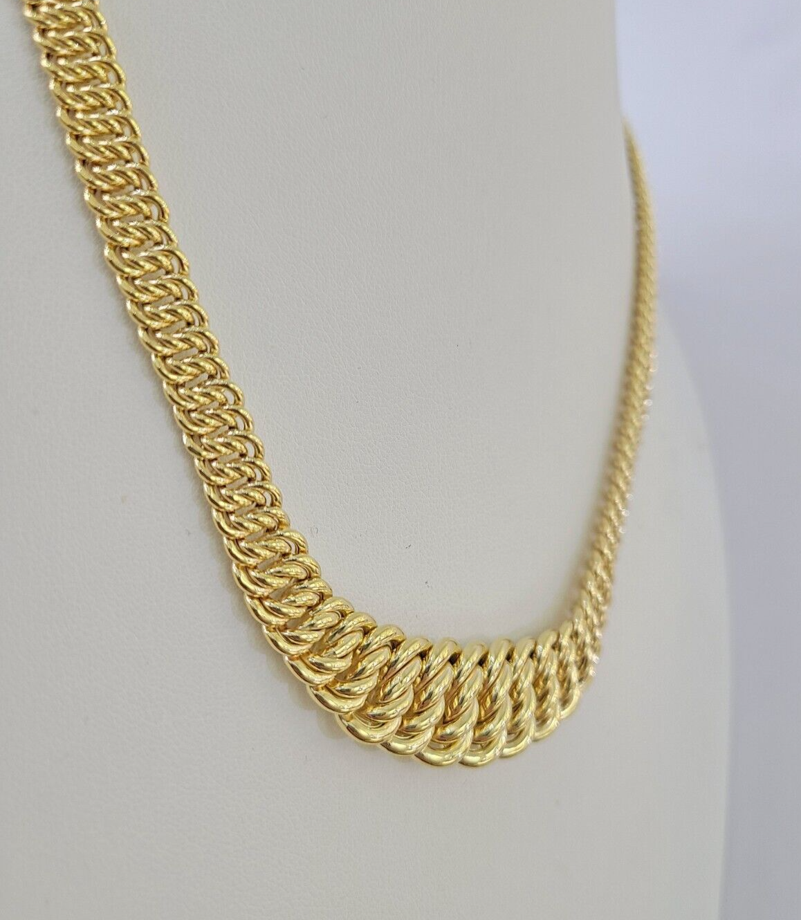 10K Gold Flat Byzantine Link Princesa Necklace 7mm 18" inch Real Yellow Chain