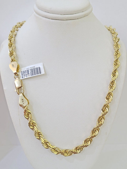 10K Real Solid Yellow Gold Rope Chain Necklace 6mm Length 18" 20" 22" 24" 26"