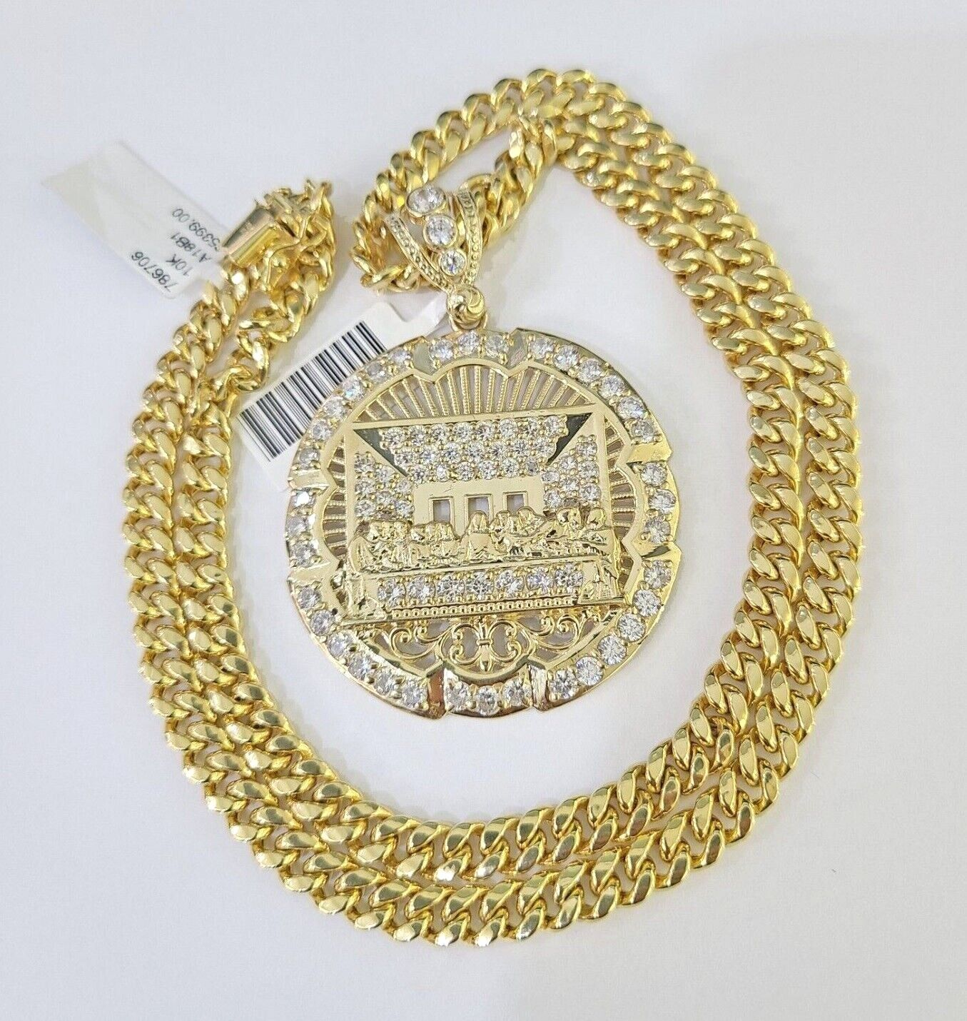 10K Miami Cuban Chain Last Supper Pendent Charm Yellow Gold 6mm 18"-26" Inch