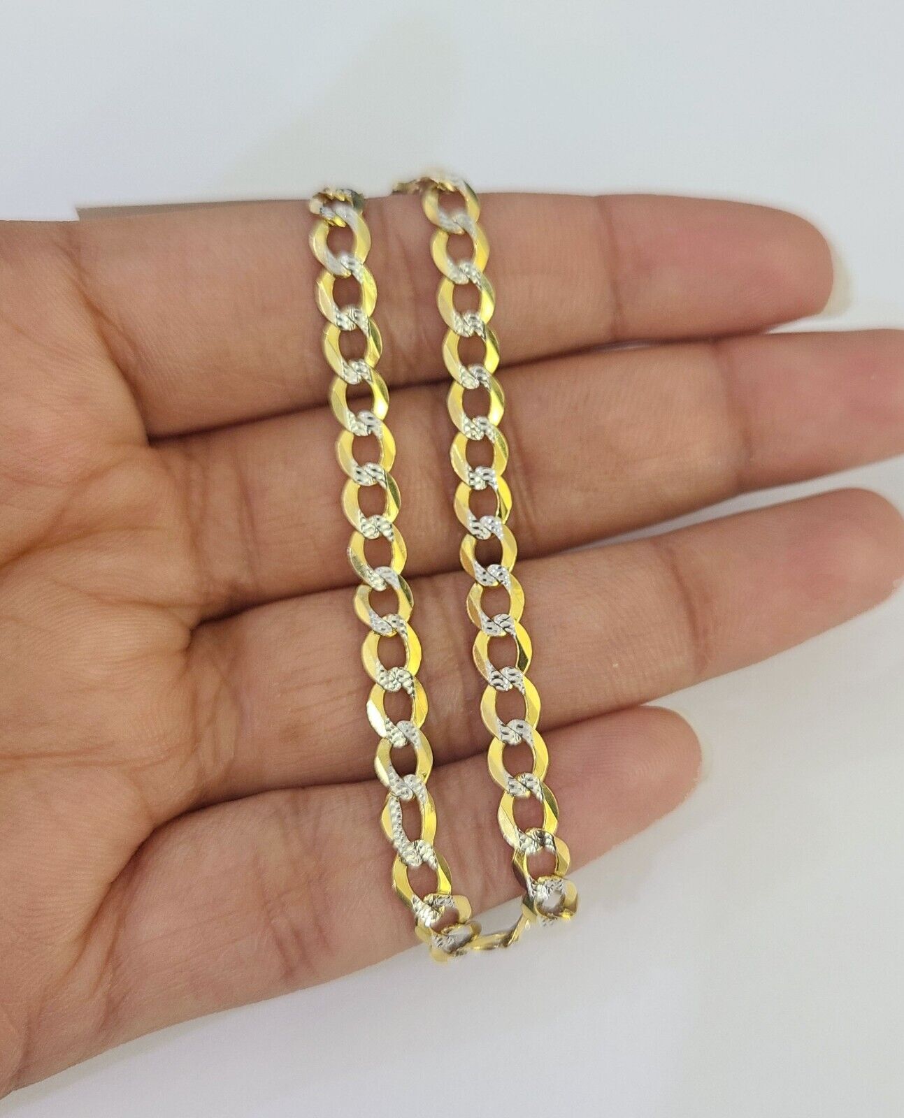 Real 10K Solid Cuban Curb Link Bracelet Yellow Gold Diamond Cuts 4.5mm 7" Womens