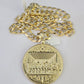 10k Gold Chain Last Supper Charm Solid Cuban Curb Necklace 9mm 20"-30" SET