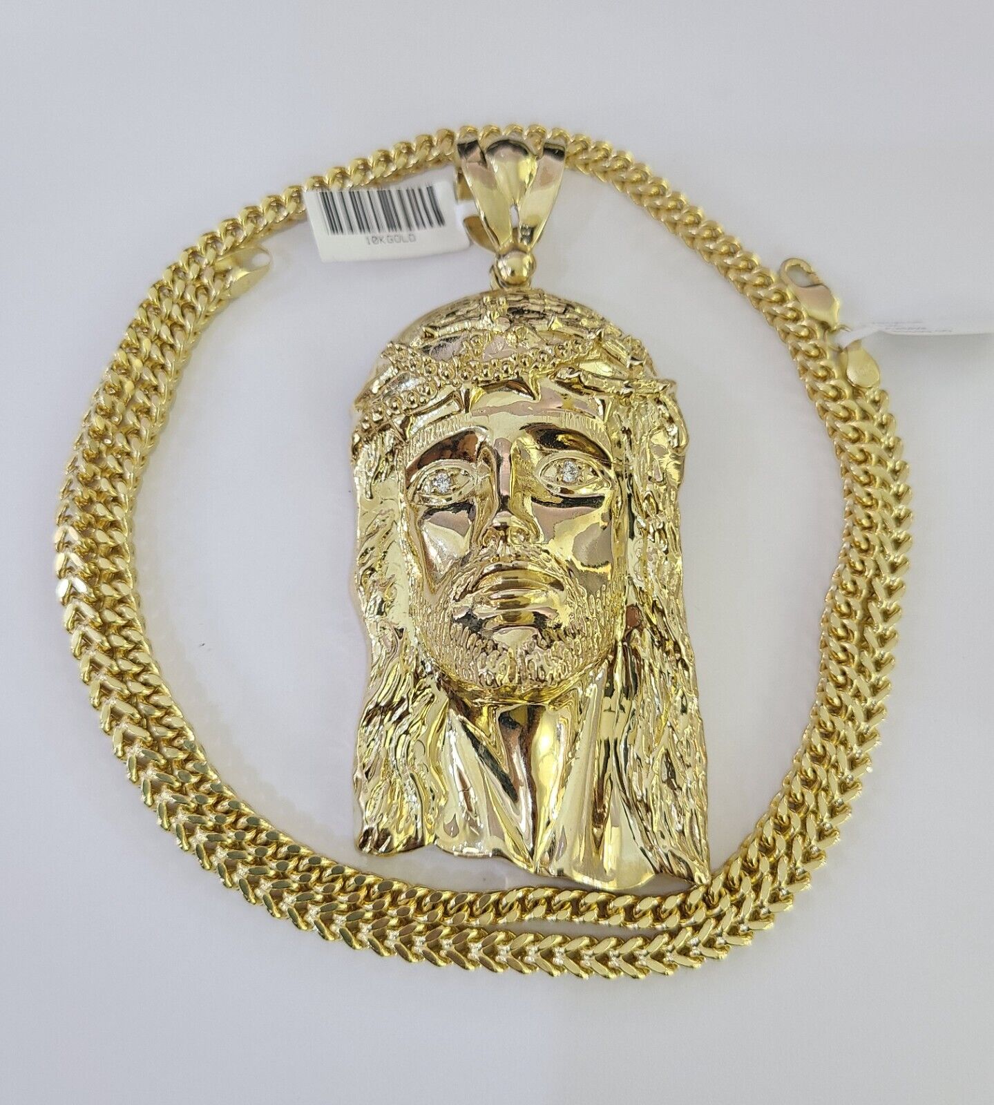 10K Franco Chain Jesus Head Pendant Charm Necklace 20"-26" 5mm Gold Yellow SET