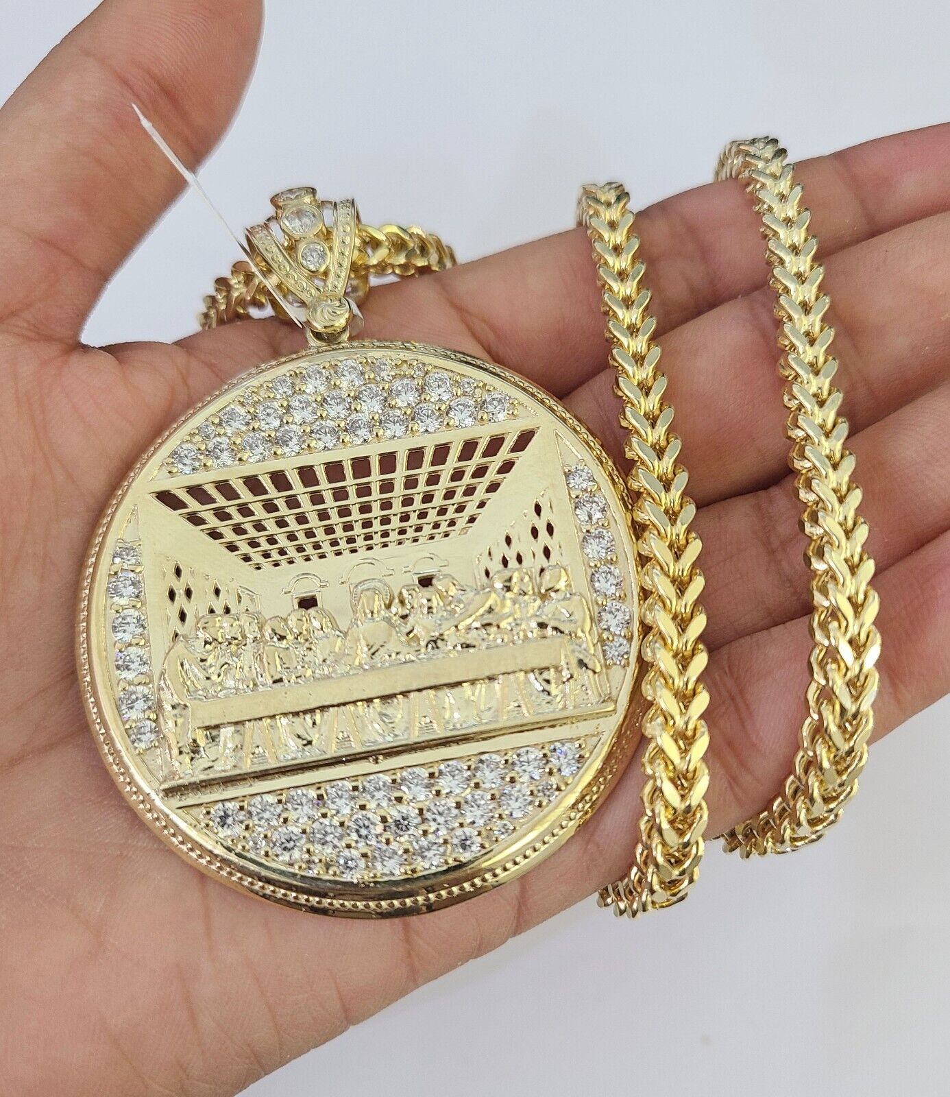 10K Franco Chain Last Supper Pendant Charm Necklace 20"-26" 5mm Gold SET Yellow