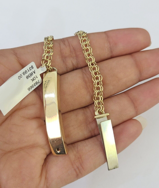 10k Chino ID Bracelet Yellow Gold Box Lock Real 10kt 6.25"