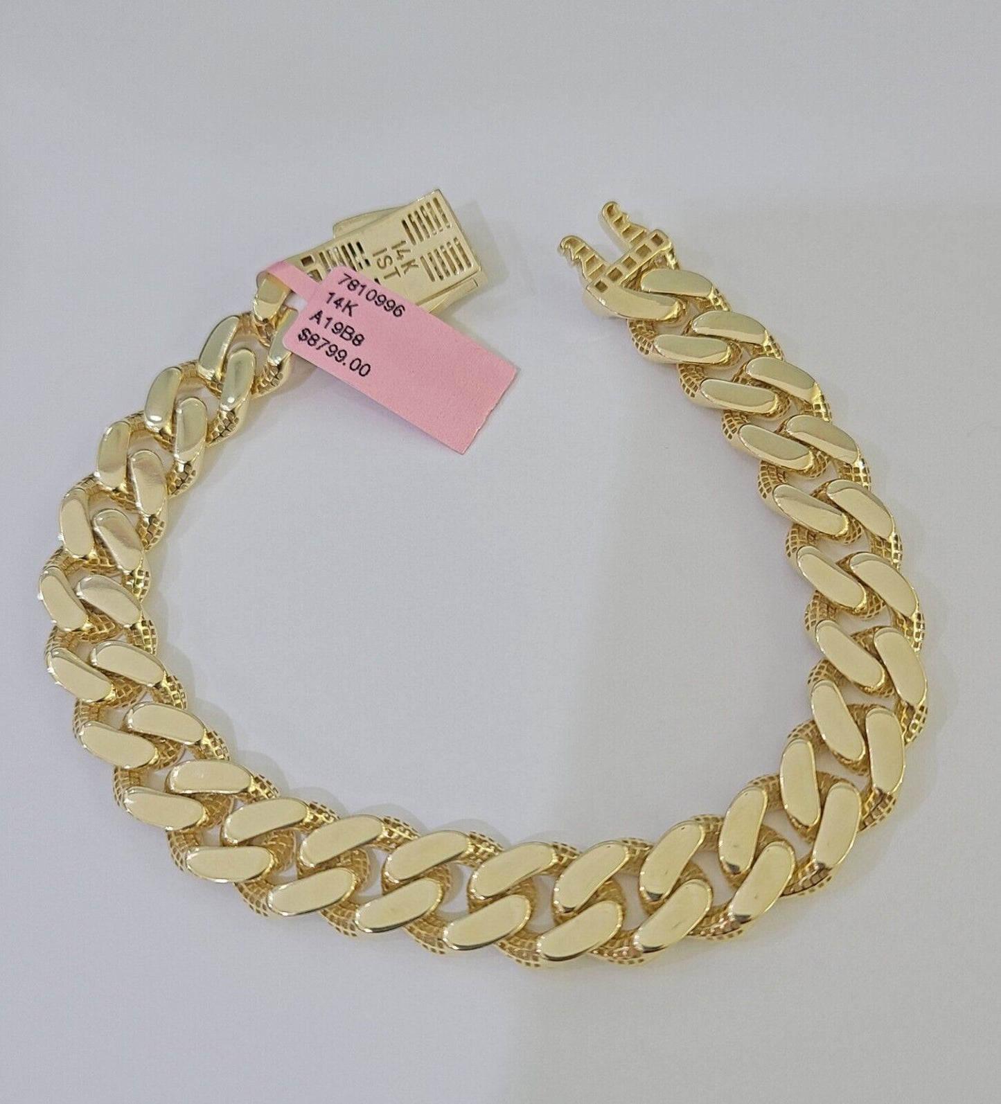 14K Yellow Gold Royal Monaco Cuban Bracelet 11mm 8.5 inches CZ Box Lock