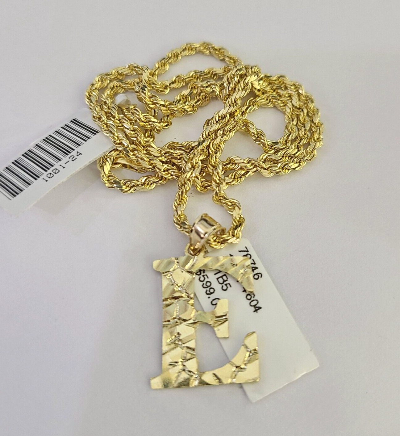 10k Gold Initial E Charm Rope Chain 16"-26" 2.5mm SET Necklace Alphabet Pendant