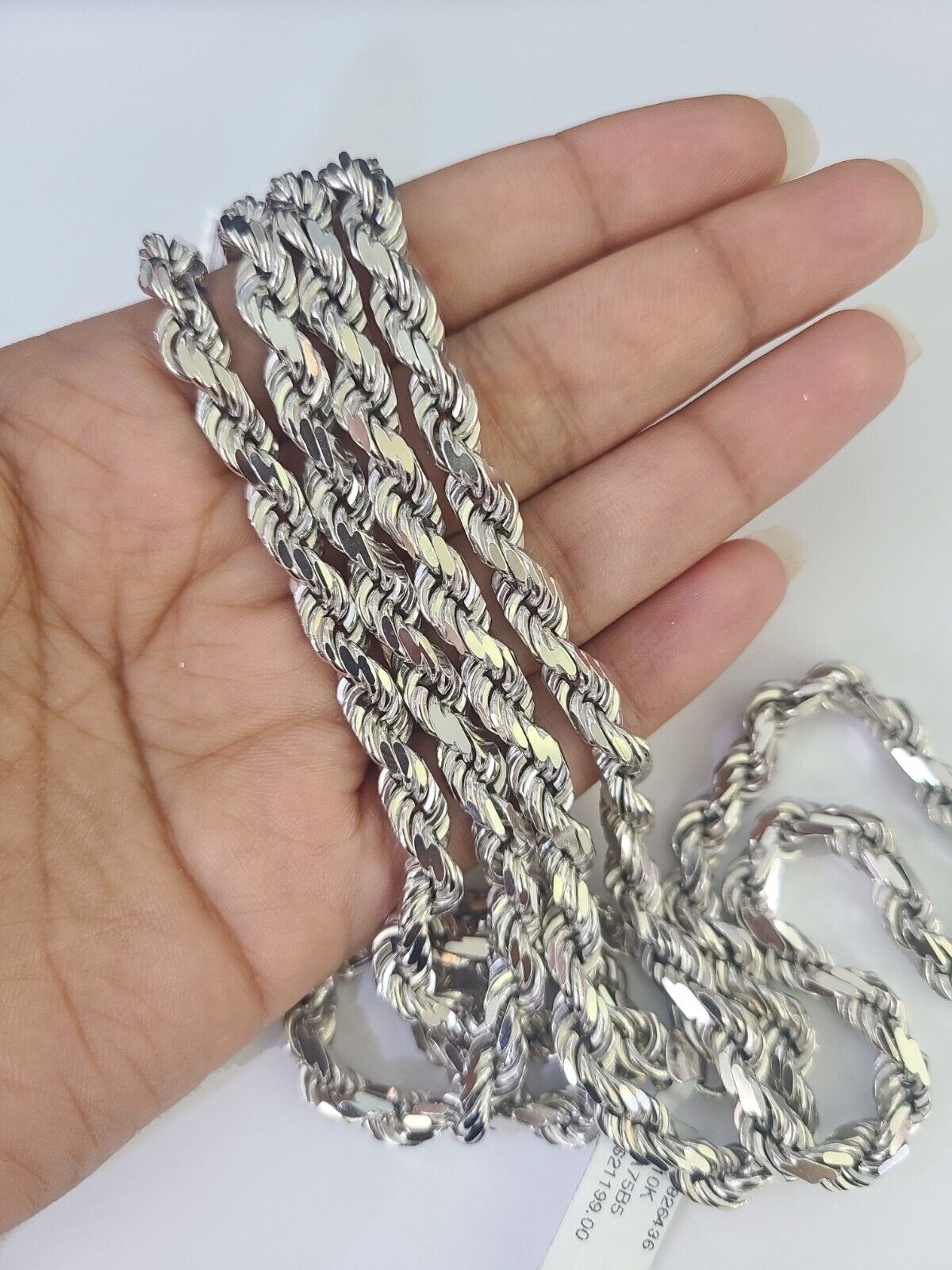 10K Rope Chain Real Solid White Gold Necklace 5mm Length 20" 22" 24" 26" 28" 30"
