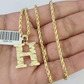 10k Gold Initial H Charm Rope Chain 16"-26" 2.5mm SET Necklace Alphabet Pendant