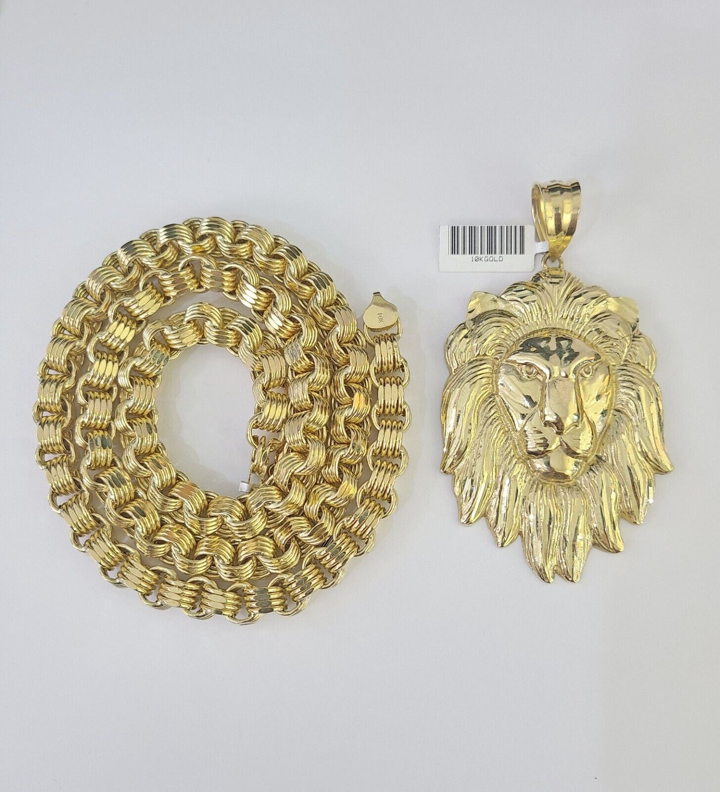 10k Gold Byzantine Necklace Lion Charm 20-30 inches 9mm REAL Yellow SET Chain