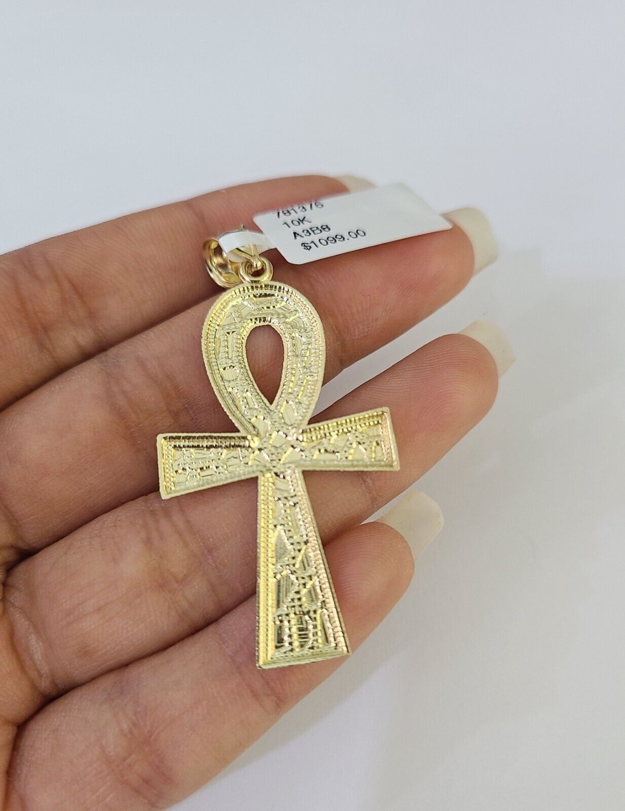 10k Gold Byzantine Necklace Ankh Cross Charm 18-28 inch 3mm SET Chain Pendant