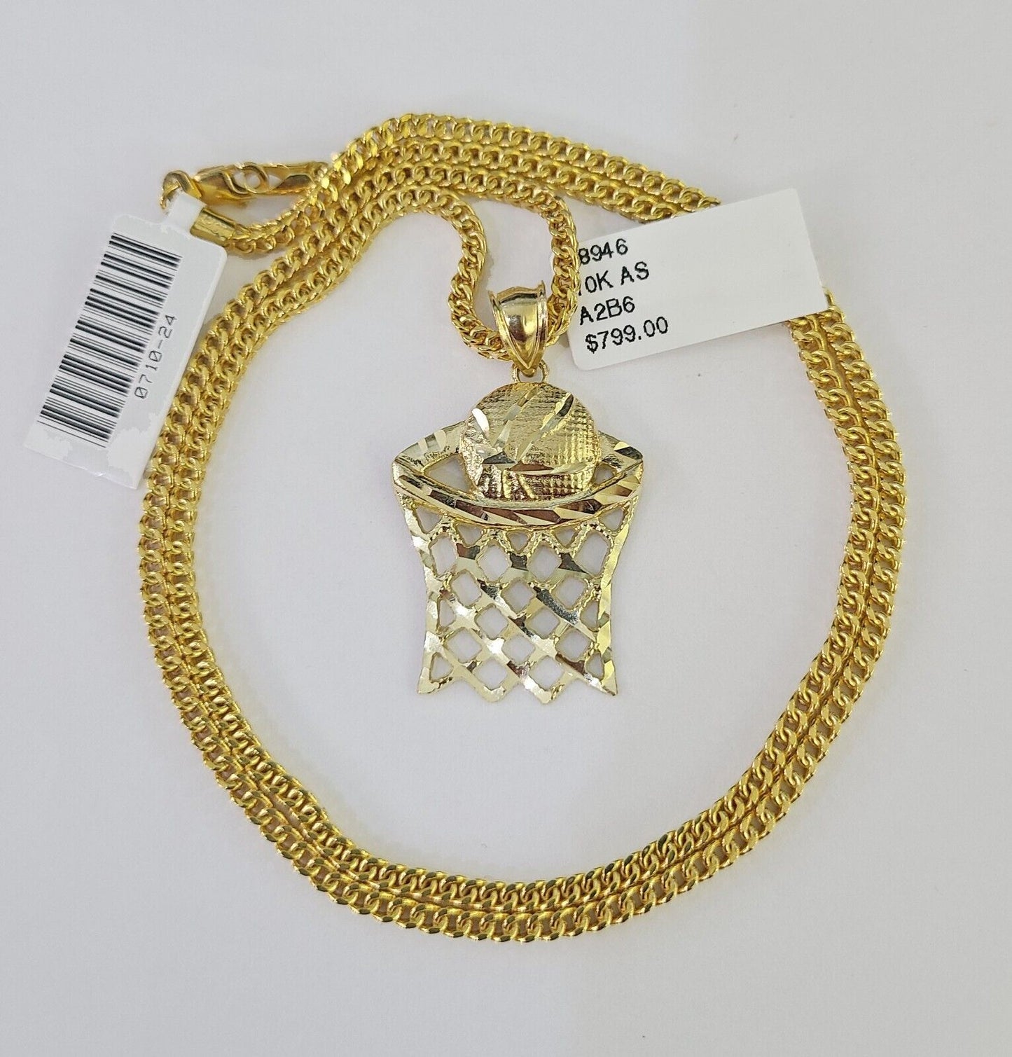 10K Gold Franco Chain Basket Ball Charm Pendant 20-26 inches 2.5mm REAL Yellow