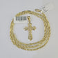 10k Milano Rope Chain Jesus Cross Charm Necklace SET 3mm 18" 20" 22" 24"