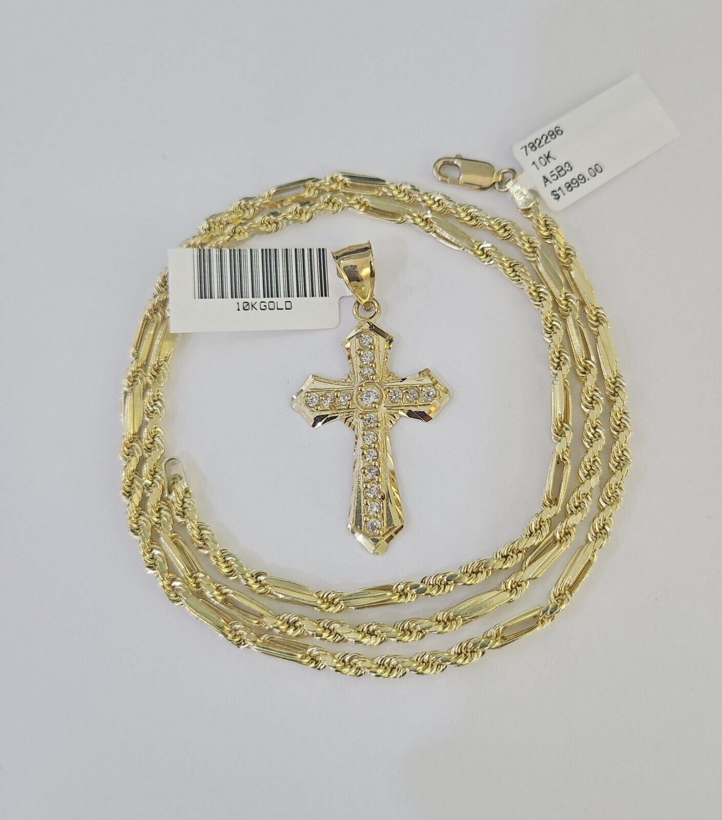 10k Milano Rope Chain Jesus Cross Charm Necklace SET 3mm 18" 20" 22" 24"