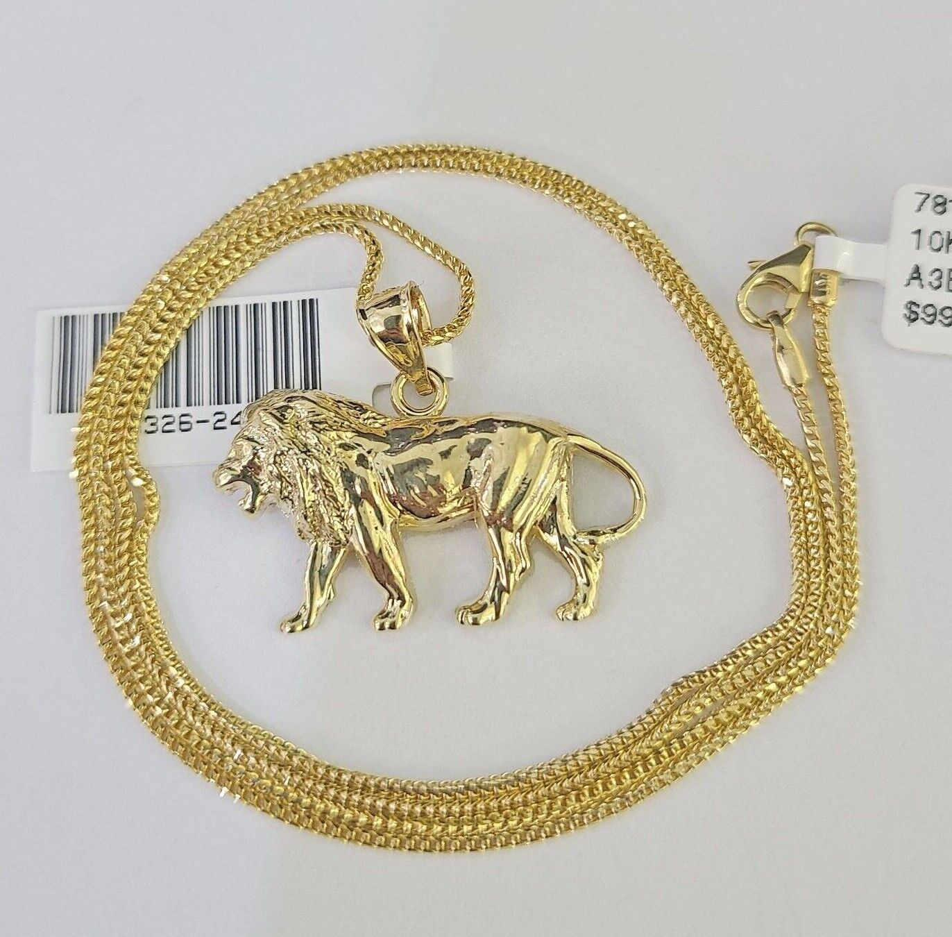 10K Solid Franco Chain Lion Pendant Charm Necklace 18"-24" 1.5mm Yellow Gold