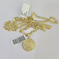 10k Gold Cuban Curb Chain Mayan Calendar Charm Solid 4mm 18"-28" SET Necklace