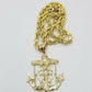 10k Gold Anchor charm pendant & Rope chain necklace 6mm 20"-30" Men's Real SET