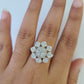 Real 14k Diamond Flower Ladies Ring Yellow Gold Women Engagement Wedding