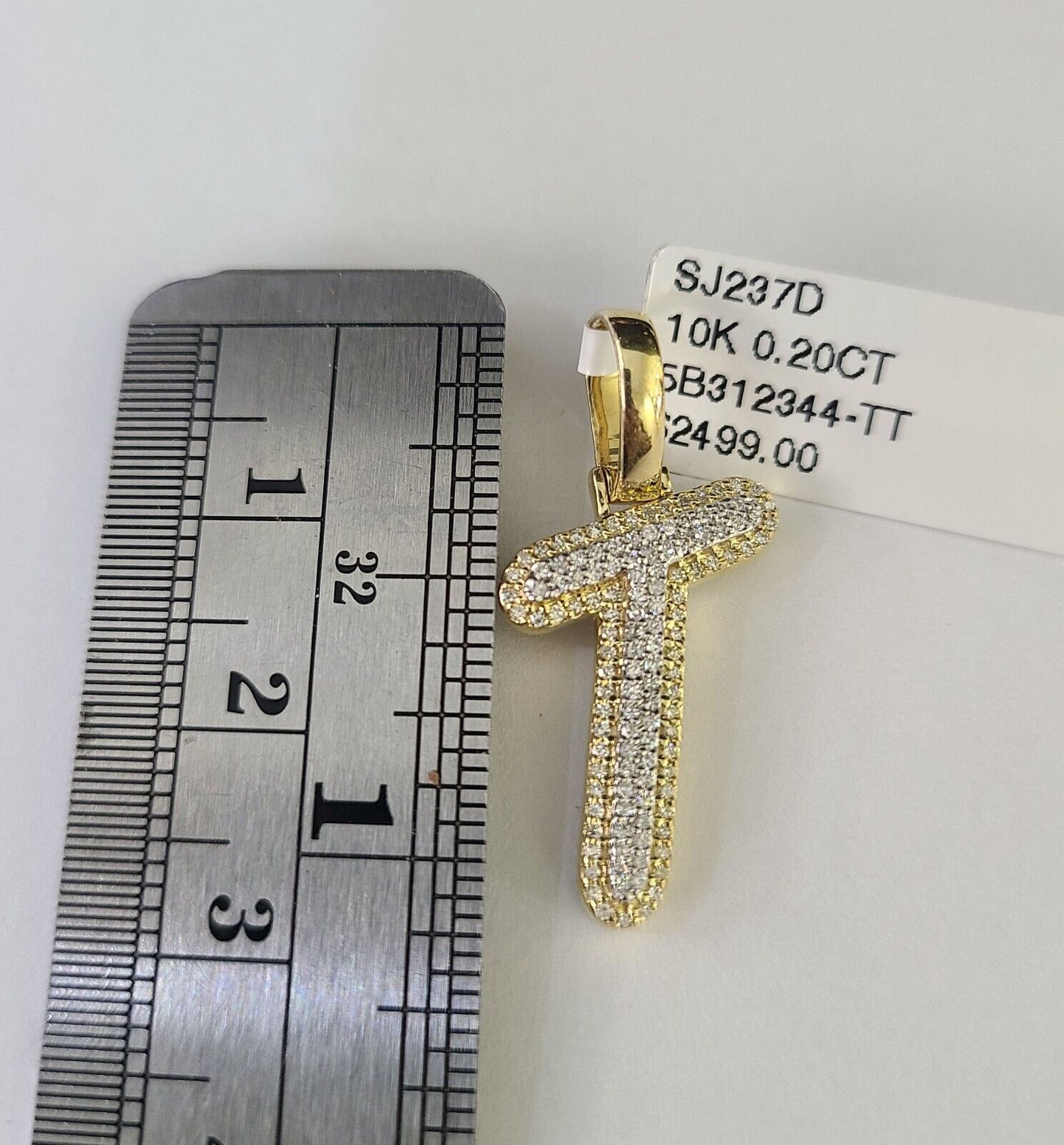 10k Yellow Gold Diamond T Charm Pendant Initial Alphabet Letter Real Genuine